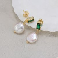 1 Pair Baroque Style Sweet Simple Style Geometric Plating Inlay Freshwater Pearl Sterling Silver Zircon Drop Earrings main image 1
