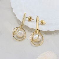 1 Pair Baroque Style Sweet Simple Style Geometric Plating Inlay Freshwater Pearl Sterling Silver Freshwater Pearl Drop Earrings main image 1