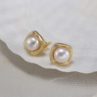 1 Pair Baroque Style Sweet Simple Style Rhombus Plating Inlay Freshwater Pearl Sterling Silver Freshwater Pearl Zircon Ear Studs main image 1