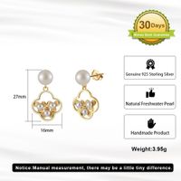 1 Pair Baroque Style Sweet Simple Style Flower Plating Hollow Out Inlay Freshwater Pearl Sterling Silver Artificial Pearls Drop Earrings main image 2