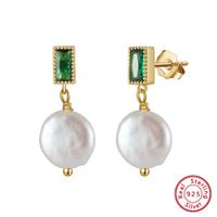 1 Pair Baroque Style Sweet Simple Style Geometric Plating Inlay Freshwater Pearl Sterling Silver Zircon Drop Earrings sku image 1