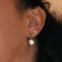 1 Pair Baroque Style Sweet Simple Style Geometric Plating Inlay Freshwater Pearl Sterling Silver Zircon Drop Earrings main image 3