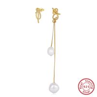 1 Pair Baroque Style Sweet Simple Style Knot Asymmetrical Plating Inlay Freshwater Pearl Sterling Silver Zircon Drop Earrings main image 7