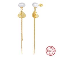 1 Pair Baroque Style Sweet Simple Style Geometric Plating Chain Inlay Freshwater Pearl Sterling Silver Freshwater Pearl Drop Earrings sku image 1