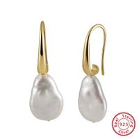 1 Pair Baroque Style Sweet Simple Style Geometric Plating Inlay Freshwater Pearl Sterling Silver Freshwater Pearl Drop Earrings sku image 1