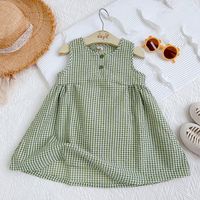 Casual Plaid Cotton Blend Girls Dresses sku image 3