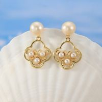 1 Pair Baroque Style Sweet Simple Style Flower Plating Hollow Out Inlay Freshwater Pearl Sterling Silver Artificial Pearls Drop Earrings main image 3