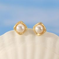 1 Pair Baroque Style Sweet Simple Style Rhombus Plating Inlay Freshwater Pearl Sterling Silver Freshwater Pearl Zircon Ear Studs main image 3