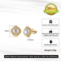 1 Pair Baroque Style Sweet Simple Style Rhombus Plating Inlay Freshwater Pearl Sterling Silver Freshwater Pearl Zircon Ear Studs main image 2