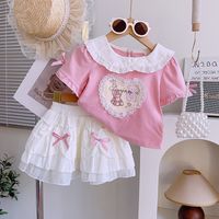 Streetwear Bear Heart Shape Cotton Spandex Polyester Girls Clothing Sets main image 4