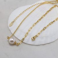 Freshwater Pearl Sterling Silver 14K Gold Plated Elegant Baroque Style Simple Style Beaded Round Necklace main image 1