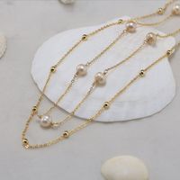 Freshwater Pearl Sterling Silver 14K Gold Plated Elegant Baroque Style Simple Style Beaded Geometric Round Pendant Necklace main image 1