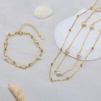 Freshwater Pearl Sterling Silver 14K Gold Plated Elegant Baroque Style Simple Style Beaded Geometric Round Pendant Necklace main image 4