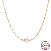 Freshwater Pearl Sterling Silver 14K Gold Plated Elegant Baroque Style Simple Style Beaded Round Necklace main image 5