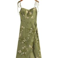 Femmes Robe À Bretelles Vêtement De Rue Col En V Sangle Sans Manches Petites Fleurs Robe Mi-Longue Du Quotidien main image 1