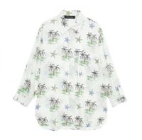 Women's Blouse Long Sleeve Blouses Printing Button Vacation Coconut Tree main image 3
