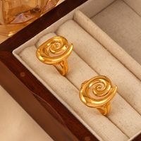Titanium Steel 18K Gold Plated Casual Simple Style Spiral Stripe Zircon Rings Earrings main image 1