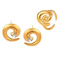 Titanium Steel 18K Gold Plated Casual Simple Style Spiral Stripe Zircon Rings Earrings main image 4