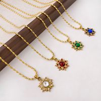 304 Stainless Steel 18K Gold Plated Retro Sweet Inlay Flower Zircon Pendant Necklace main image 1