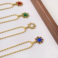 304 Stainless Steel 18K Gold Plated Retro Sweet Inlay Flower Zircon Pendant Necklace main image 6