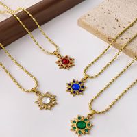 304 Stainless Steel 18K Gold Plated Retro Sweet Inlay Flower Zircon Pendant Necklace main image 4