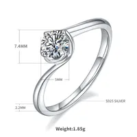 Sterling Silver Shiny GRA Certificate Plating Inlay Round Lab-grown Diamonds Moissanite Rings main image 2