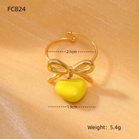 304 Stainless Steel Sweet Enamel Plating Heart Shape Bow Knot Charm Rings Open Rings main image 2