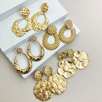 1 Pair Basic Modern Style Classic Style Round Flower Plating 304 Stainless Steel Gold Plated Drop Earrings main image 1