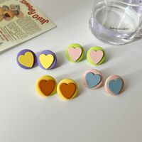 1 Pair Simple Style Classic Style Heart Shape Patchwork Arylic Alloy Ear Studs main image 1