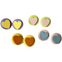 1 Pair Simple Style Classic Style Heart Shape Patchwork Arylic Alloy Ear Studs main image 4