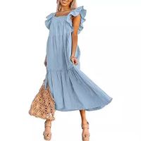 Women's Regular Dress Simple Style Square Neck Lettuce Trim Short Sleeve Solid Color Midi Dress Holiday Daily main image 3