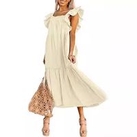 Women's Regular Dress Simple Style Square Neck Lettuce Trim Short Sleeve Solid Color Midi Dress Holiday Daily main image 4