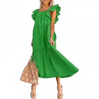 Women's Regular Dress Simple Style Square Neck Lettuce Trim Short Sleeve Solid Color Midi Dress Holiday Daily main image 5