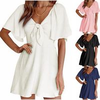 Women's Regular Dress Sexy V Neck Bowknot Short Sleeve Solid Color Above Knee Daily Date main image 1