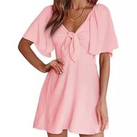 Women's Regular Dress Sexy V Neck Bowknot Short Sleeve Solid Color Above Knee Holiday Daily main image 4
