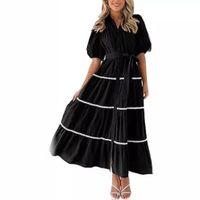 Frau Normales Kleid Einfacher Stil Ablehnen Kurzarm Einfarbig Midi-Kleid Täglich main image 2