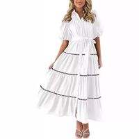 Women's Regular Dress Simple Style Turndown Short Sleeve Solid Color Midi Dress Daily main image 5