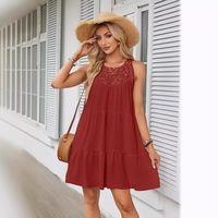 Women's Regular Dress Simple Style Halter Neck Lace Sleeveless Solid Color Knee-Length Holiday Daily main image 5