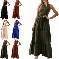Women's Regular Dress Simple Style Round Neck Pocket Sleeveless Solid Color Midi Dress Daily main image 1