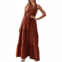 Femmes Robe Régulière Style Simple Col Rond Poche Sans Manches Couleur Unie Robe Mi-Longue Du Quotidien main image 5