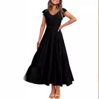 Women's Regular Dress Simple Style V Neck Printing Backless Half Sleeve Solid Color Midi Dress Daily main image 2