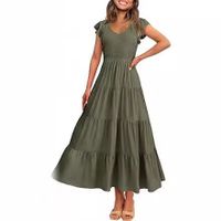 Women's Regular Dress Simple Style V Neck Printing Backless Half Sleeve Solid Color Midi Dress Daily main image 4