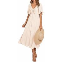 Women's Swing Dress Simple Style V Neck Bowknot Short Sleeve Solid Color Midi Dress Daily main image 2
