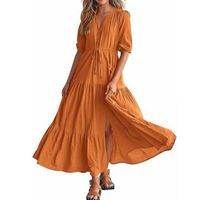 Women's Regular Dress Simple Style V Neck Button Short Sleeve Solid Color Maxi Long Dress Daily main image 2