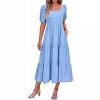 Women's Regular Dress Simple Style Square Neck Backless Short Sleeve Solid Color Maxi Long Dress Holiday Daily main image 2