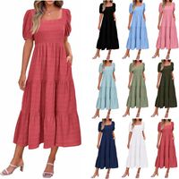 Women's Regular Dress Simple Style Square Neck Backless Short Sleeve Solid Color Maxi Long Dress Holiday Daily main image 1