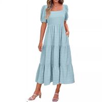 Women's Regular Dress Simple Style Square Neck Backless Short Sleeve Solid Color Maxi Long Dress Holiday Daily main image 3