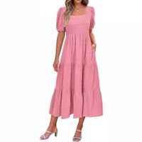 Women's Regular Dress Simple Style Square Neck Backless Short Sleeve Solid Color Maxi Long Dress Holiday Daily main image 4