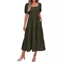 Women's Regular Dress Simple Style Square Neck Backless Short Sleeve Solid Color Maxi Long Dress Holiday Daily main image 5