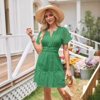 Women's Regular Dress Simple Style V Neck Lace Short Sleeve Solid Color Knee-Length Daily main image 3